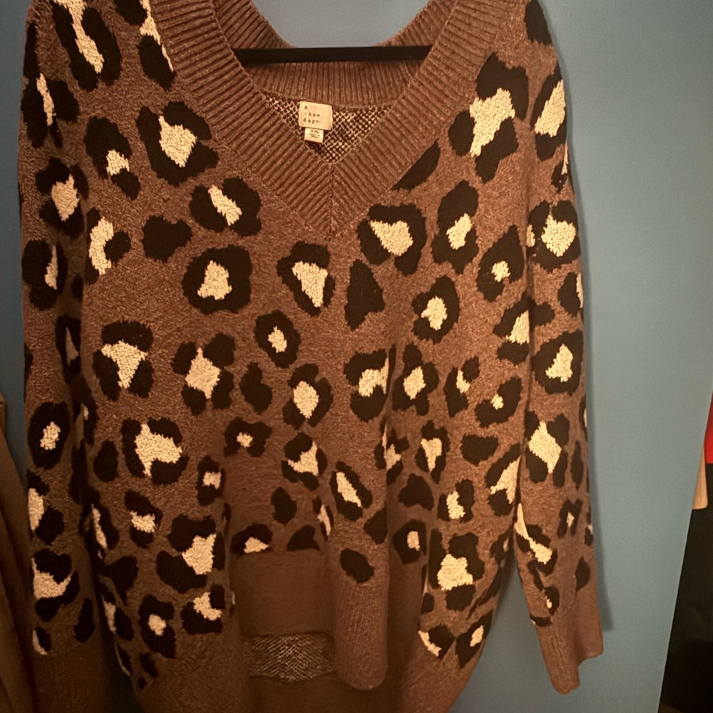 a new day Purple and White Leopard V-Neck Sweater